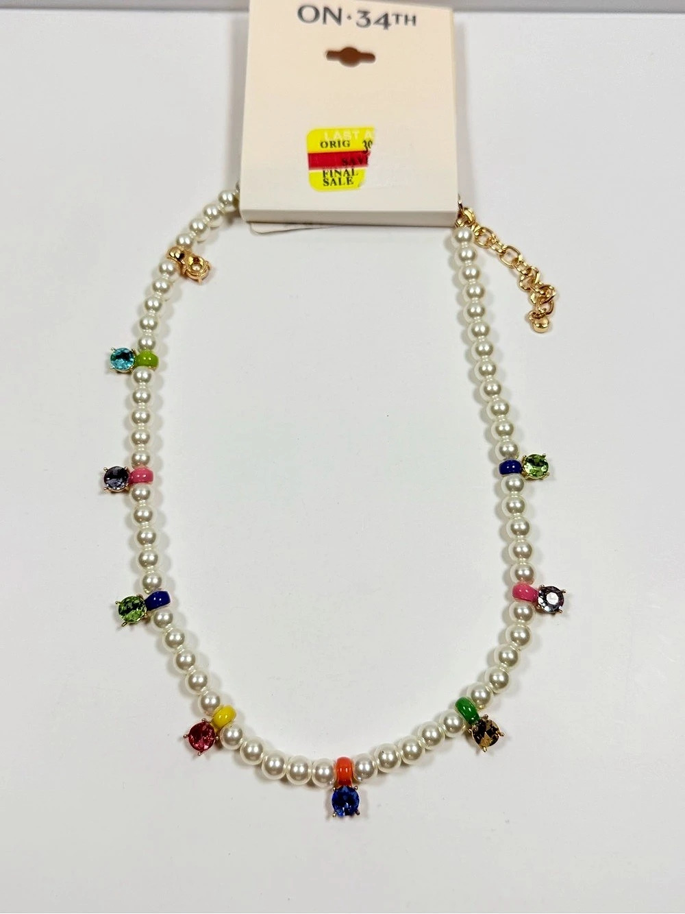 ON·34TH Imitation Pearl Beaded Stone Pendant Necklace